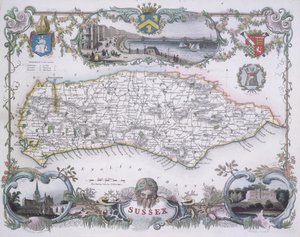 Carte du Sussex (gravure en couleur)